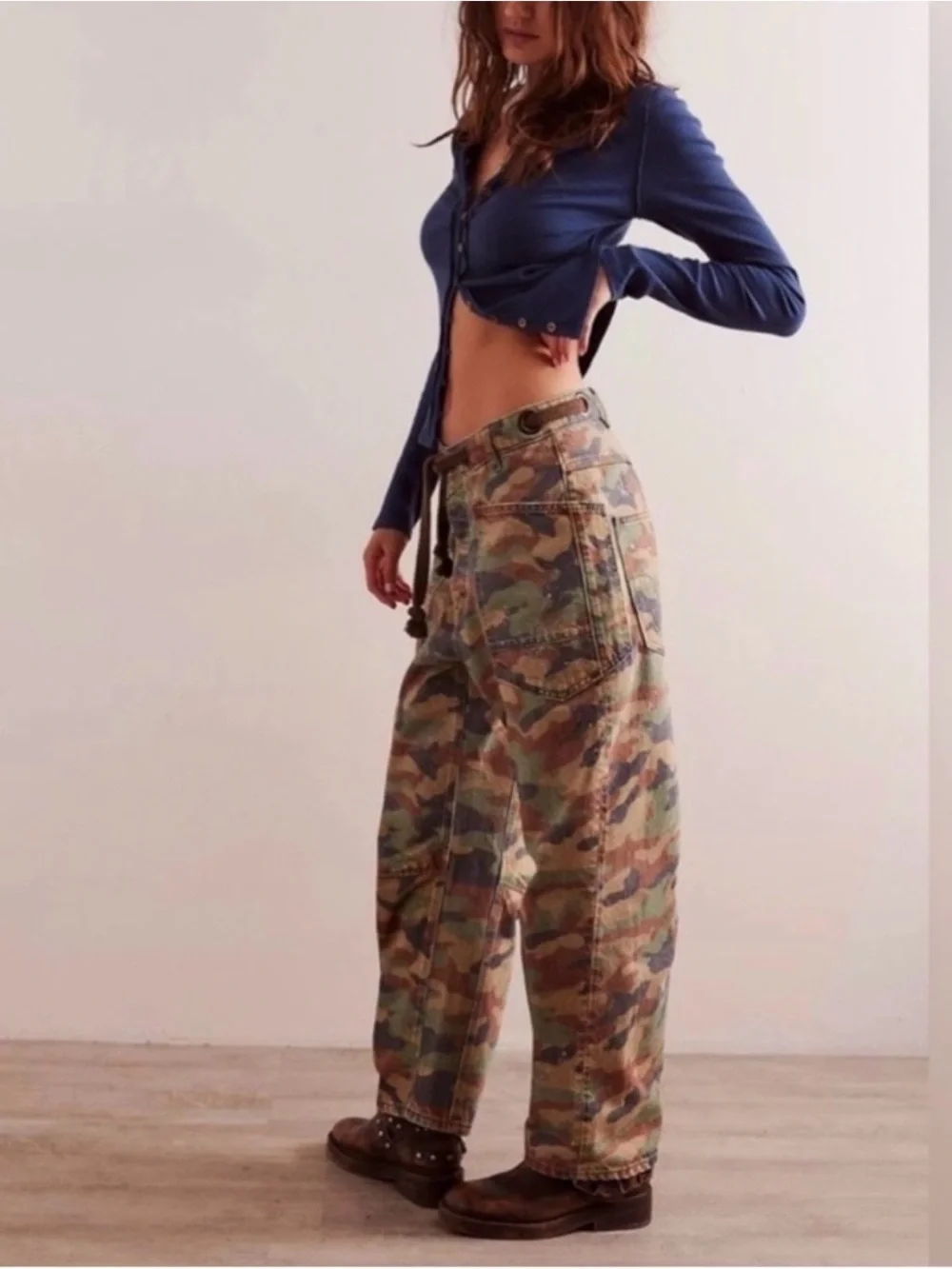 Free People Camouflage Wide Leg Utility Pants - Green/Brown - Picture 3 of 4